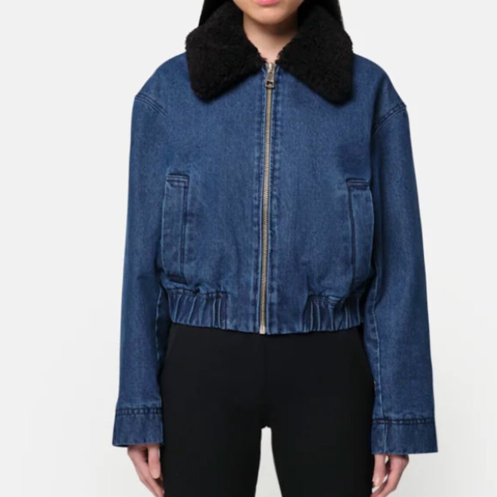 Apparis Carine Denim Vegan Shearling Coat - Indigo Blue - Size XL - NWT